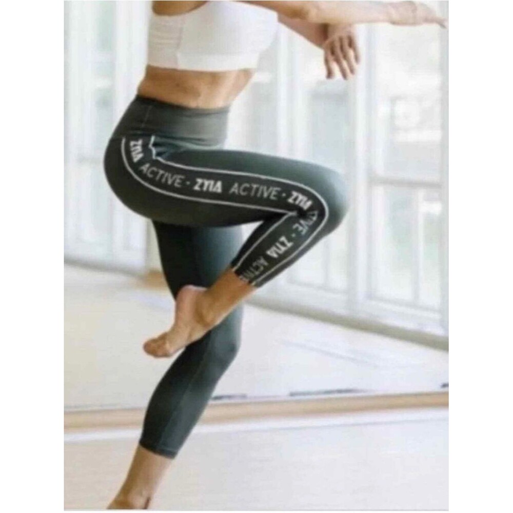 ZYIA Olive Green High-Waist Cropped Leggings with Side Logo